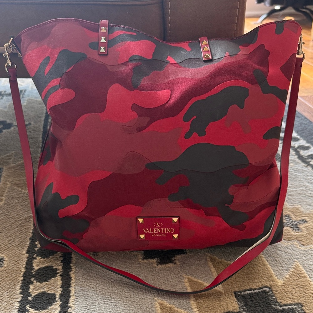 Valentino Red and Black Camouflage Tote